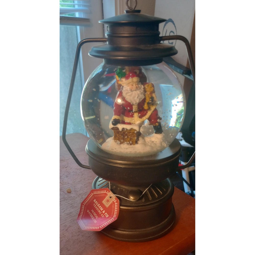 Balsam & Fir Trading Co Musical Santa Water Globe Lantern Christmas Decor NEW